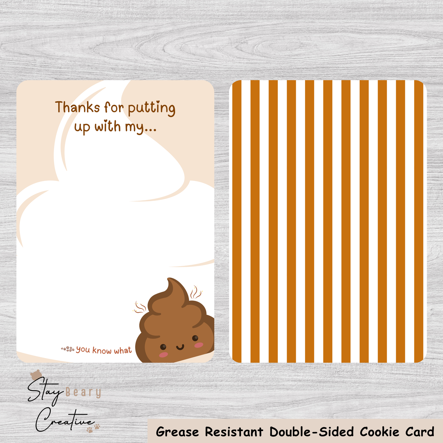 [Food Safe] Thank You For Putting Up With My - Brown Line Pattern - Double Sided Designs - Vertical Cookie Cards - 25 Pack