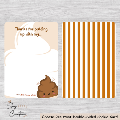 [Food Safe] Thank You For Putting Up With My - Brown Line Pattern - Double Sided Designs - Vertical Cookie Cards - 25 Pack