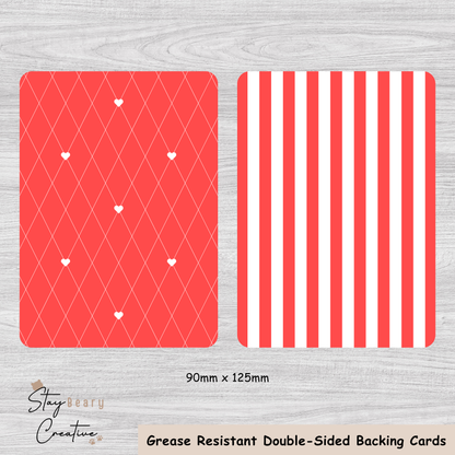 [Food Safe] Red Diamond Hearts and Stripe - Double Sided Designs - Backing Cards - 25 Pack