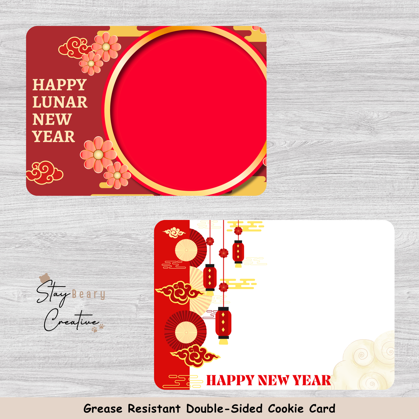 [Food Safe] Happy Lunar New Year - Double Sided Designs - Horizontal Cookie Cards - 25 Pack