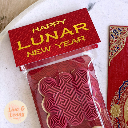 [Gold Foil] Happy Chinese New Year - Happy Lunar New Year - Double Sided Designs - Mini Bag Toppers - 25 Pack