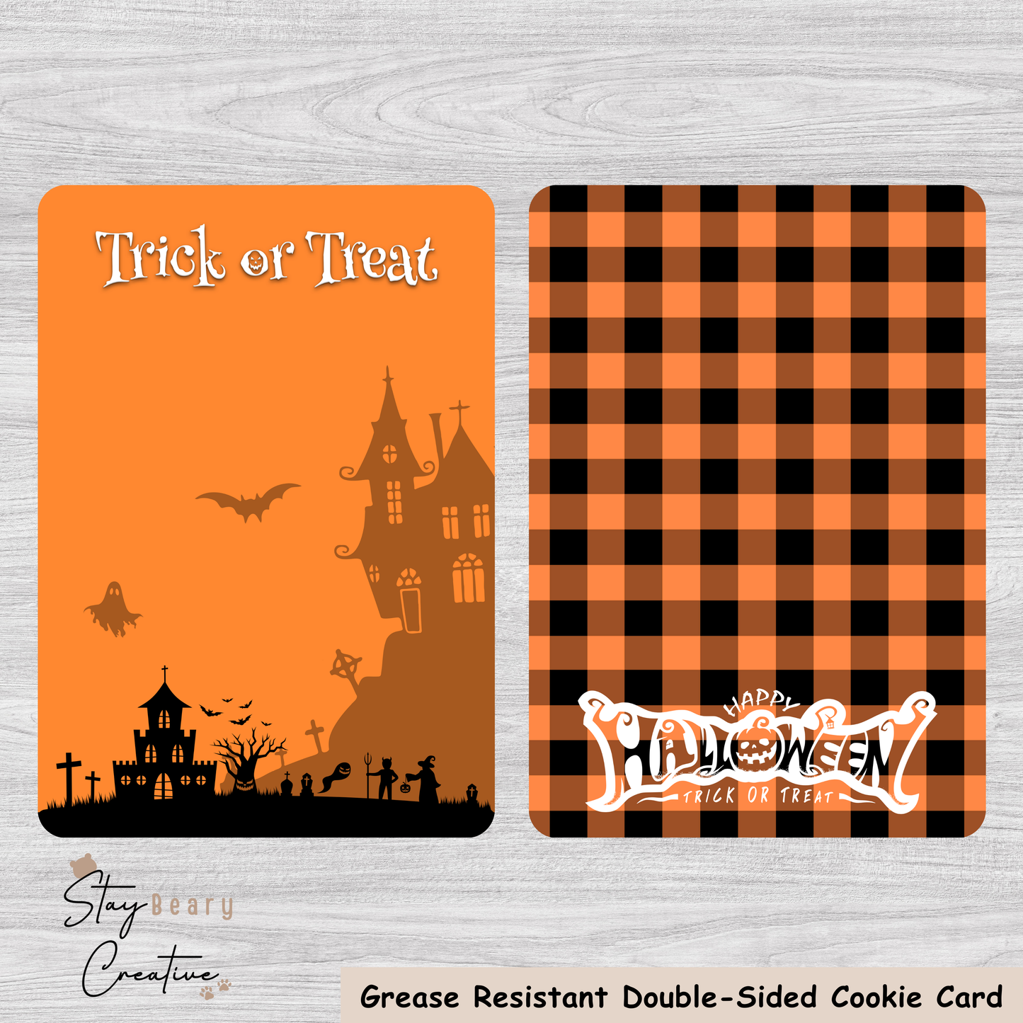 [Food Safe] Trick or Treat - Gingham - Double Sided Designs - Vertical Cookie Cards - 25 Pack
