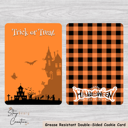 [Food Safe] Trick or Treat - Gingham - Double Sided Designs - Vertical Cookie Cards - 25 Pack