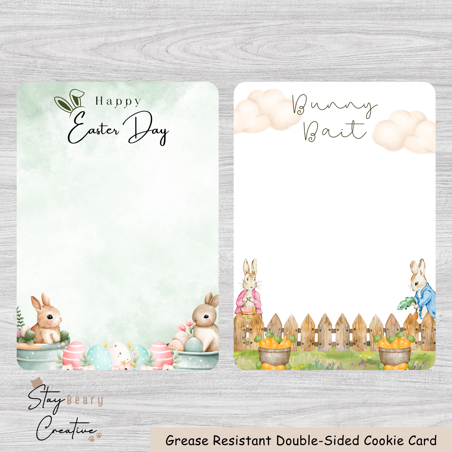 [Food Safe] Happy Easter - Bunny Bait - Double Sided Designs - Vertical Cookie Cards - 25 Pack