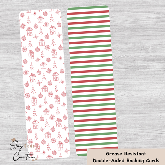 [Food Safe] Christmas Pattern - Stripes - Double Sided Designs - Backing Cards - 25 Pack