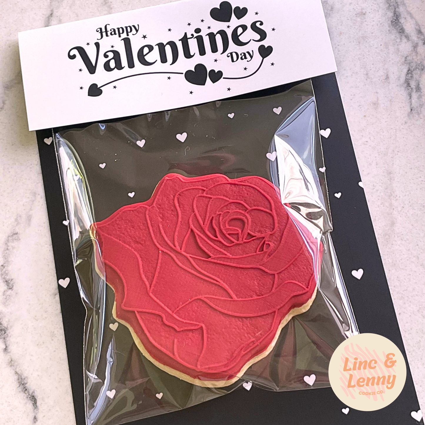 [Food Safe] Happy Valentine's Day - Black and White Hearts - Double Sided Designs - Folded Bag Toppers - 25 Pack