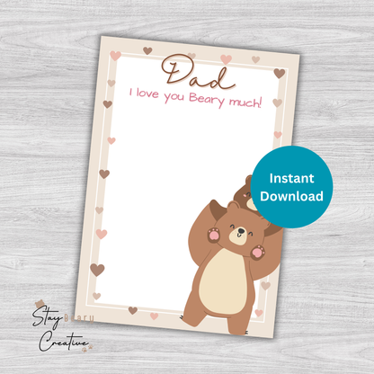 [DIGITAL] Father's Day - Dad I Love You Beary Much - Gingham Pattern - Cookie Cards - 10.5cm x 15cm - A6/Post Card