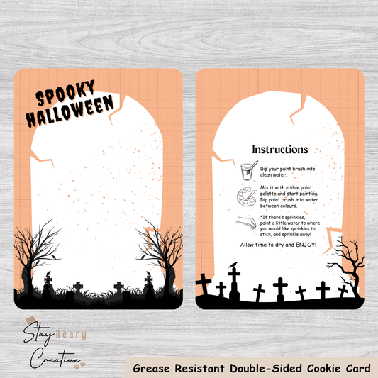 [Food Safe] Paint Your Own - Spooky Halloween (Orange) - Double Sided Designs - Vertical Cookie Cards - 25 Pack