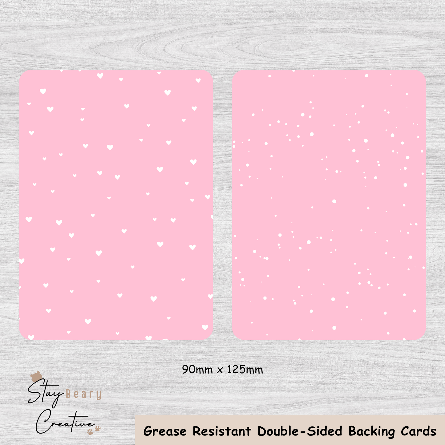 [Food Safe] Pink with Hearts or Dots - Double Sided Designs - Backing Cards - 25 Pack