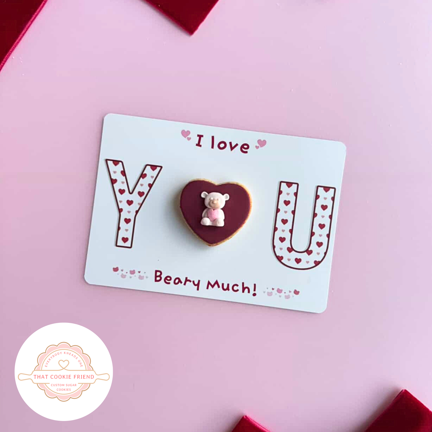 [Food Safe] I Love You Beary Much - Bear Valentine - Double Sided Designs - Horizontal Cookie Cards - 25 Pack