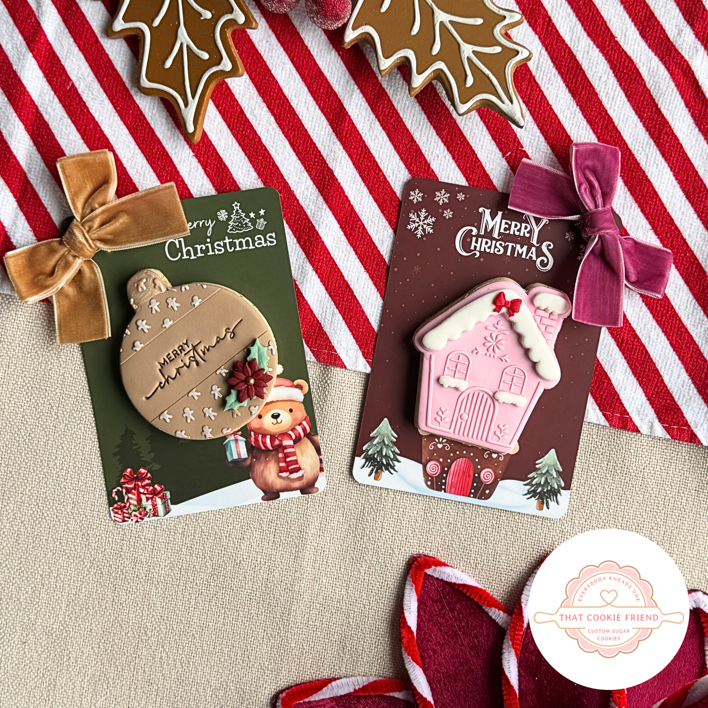 [Food Safe] Christmas Bear - Gingerbread House - Double Sided Designs - Vertical Cookie Cards - 25 Pack