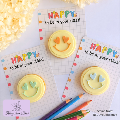 [Food Safe] Happy to be in your class - I'm over the rainbow that you're my teacher - Double Sided Designs - Vertical Cookie Cards - 25 Pack