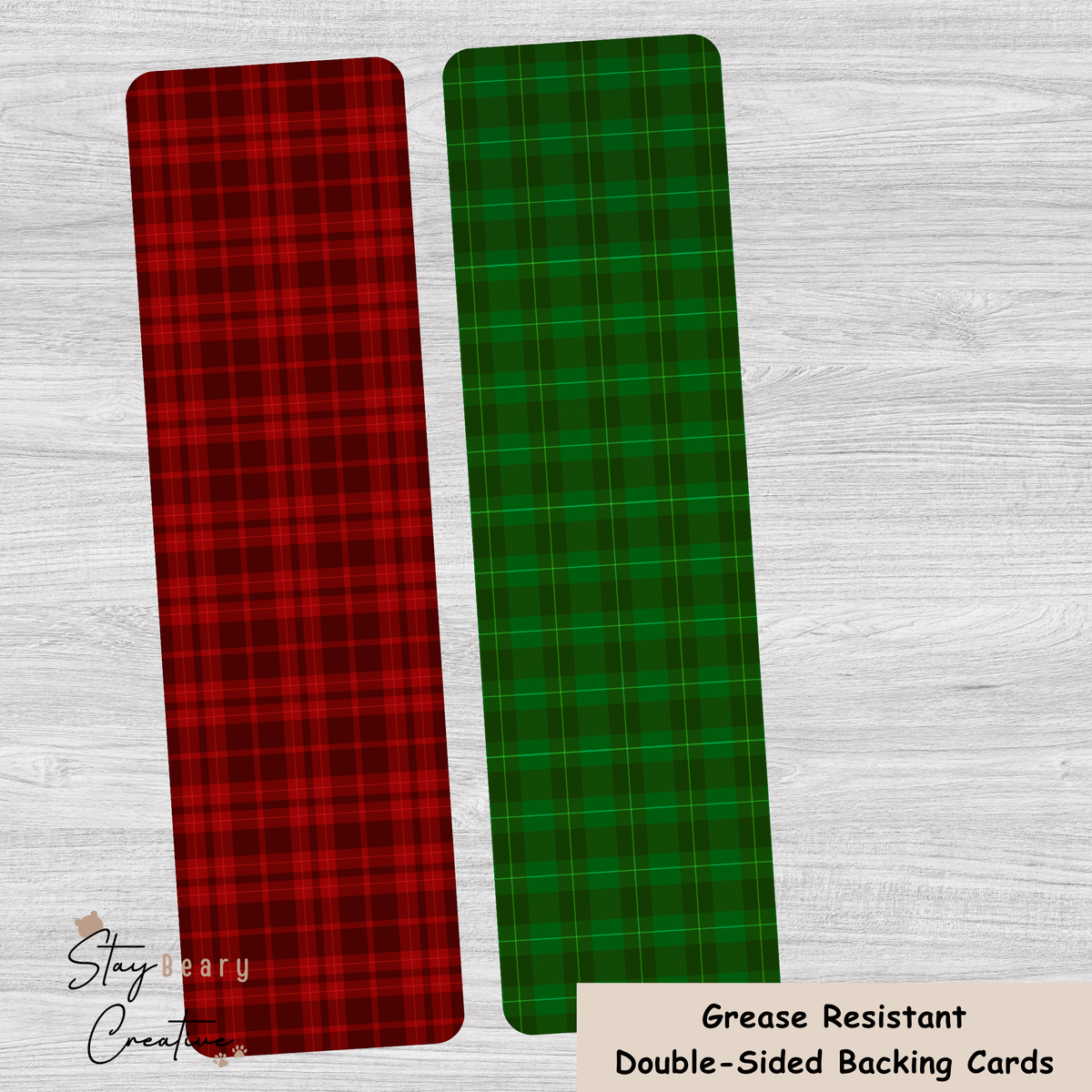 [Food Safe] Christmas Plaid - Long Backing Cards - 25 Pack