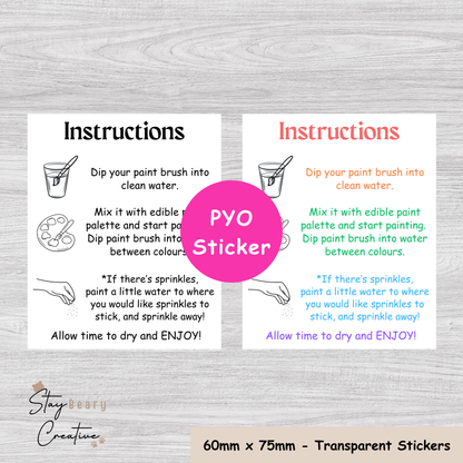 [Food Safe] Paint Your Own + PYO Instruction Stickers - Double Sided Designs - Vertical Cookie Cards - 25 Pack