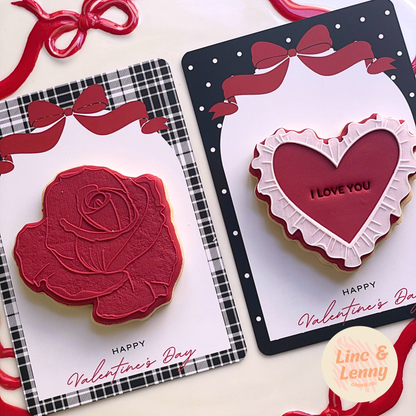 [Food Safe] Happy Valentine's Day - Black and Pink Plaid - Double Sided Designs - Vertical Cookie Cards - 25 Pack