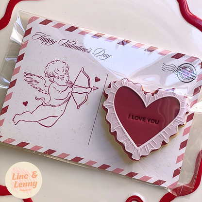 [Food Safe] Happy Valentine's Day - Cupid - Double Sided Designs - Horizontal Cookie Cards - 25 Pack