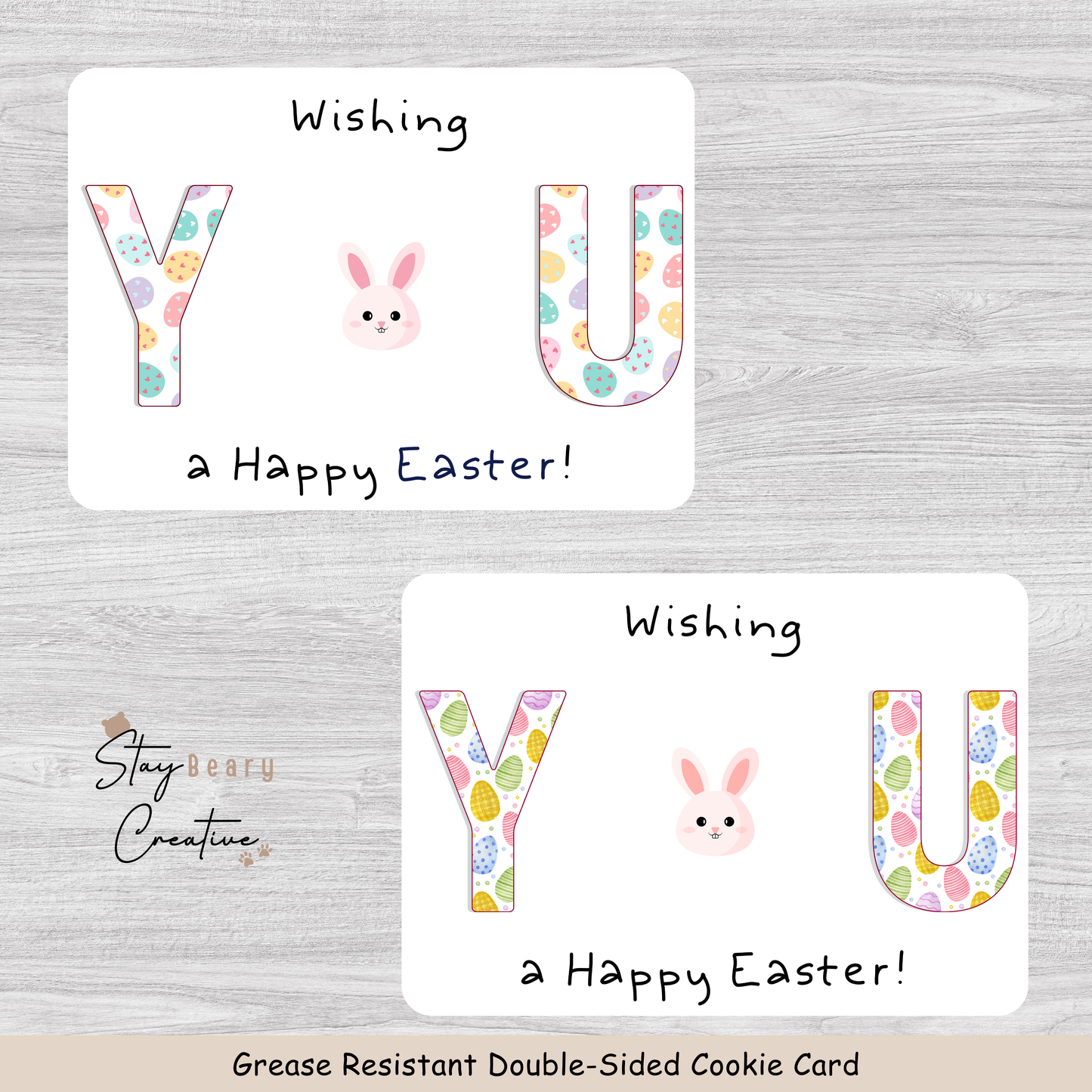 [Food Safe] Wishing YOU A Happy Easter - Double Sided Designs - Horizontal Cookie Cards - 25 Pack