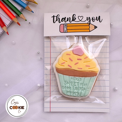 [Food Safe] Best Teacher Ever - Thank You - Double Sided Designs - Folded Bag Toppers - 25 Pack