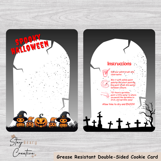 [Food Safe] Paint Your Own - Spooky Halloween (Black) - Double Sided Designs - Vertical Cookie Cards - 25 Pack
