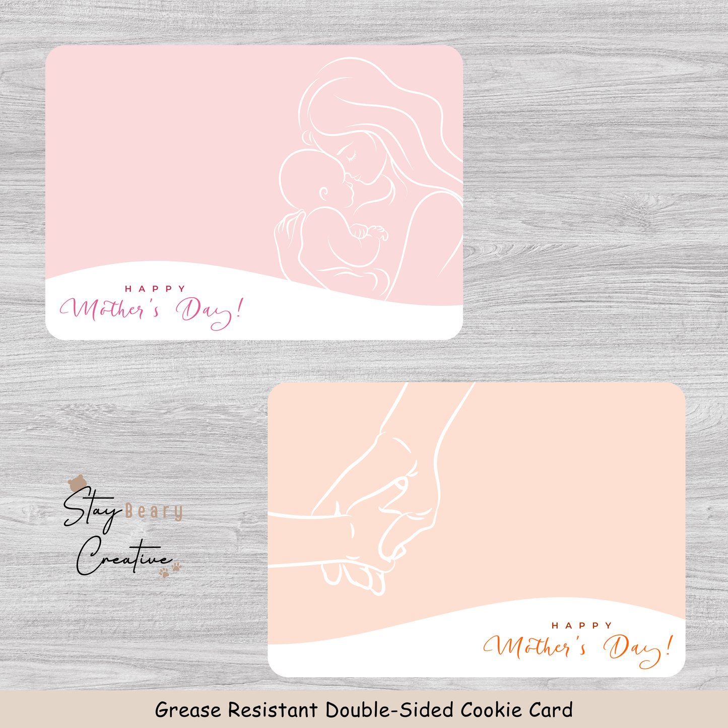 [Food Safe] Mum With Baby - Hold Hand - Double Sided Designs - Horizontal Cookie Cards - 25 Pack