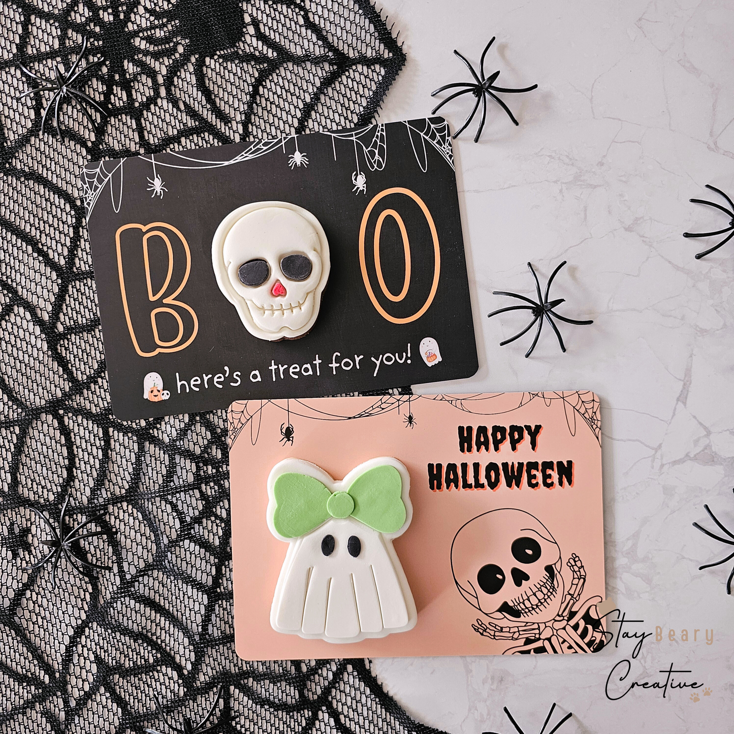 [Food Safe] Boo - Happy Halloween - Double Sided Designs - Horizontal Cookie Cards - 25 Pack