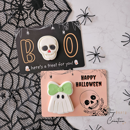 [Food Safe] Boo - Happy Halloween - Double Sided Designs - Horizontal Cookie Cards - 25 Pack