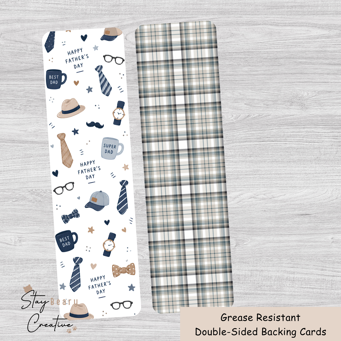 [Food Safe] Father's Day And Tartan Pattern - Long Backing Cards - 25 Pack