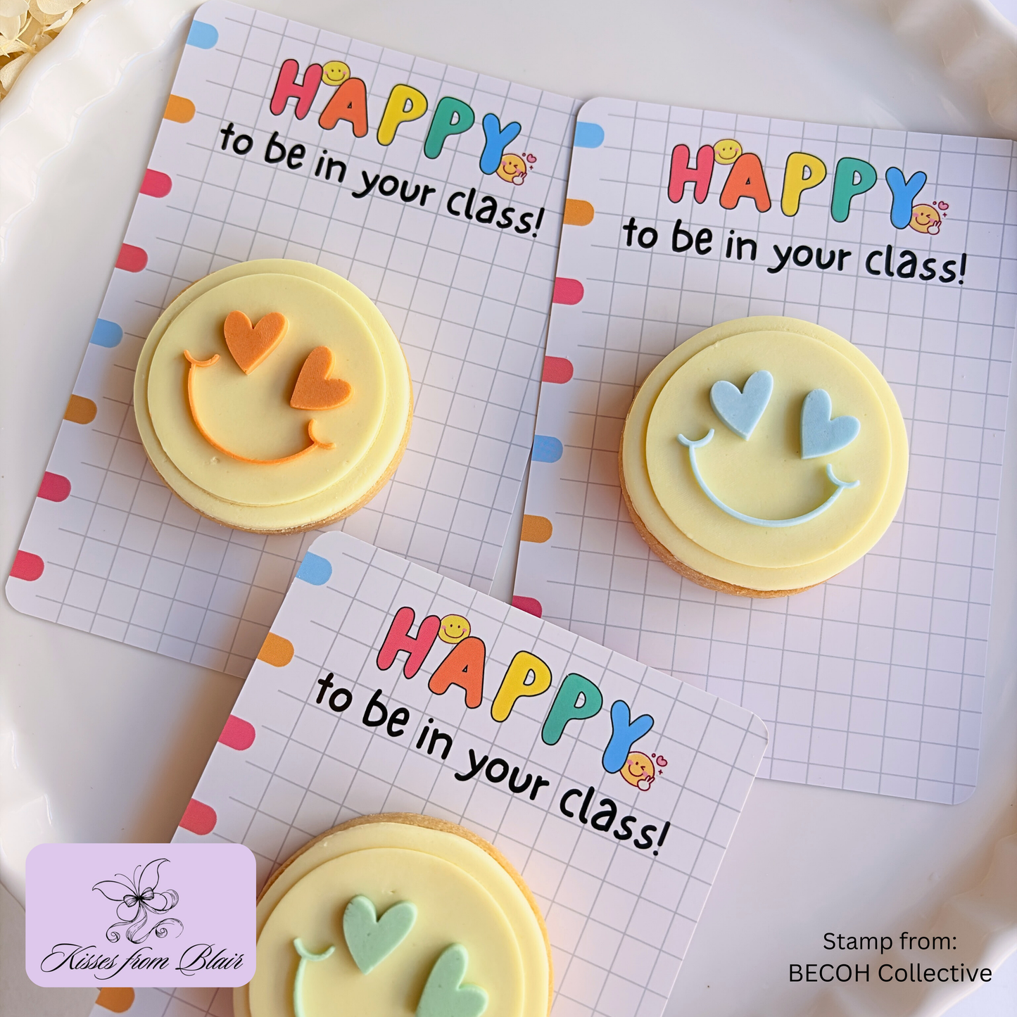 [Food Safe] Happy to be in your class - I'm over the rainbow that you're my teacher - Double Sided Designs - Vertical Cookie Cards - 25 Pack