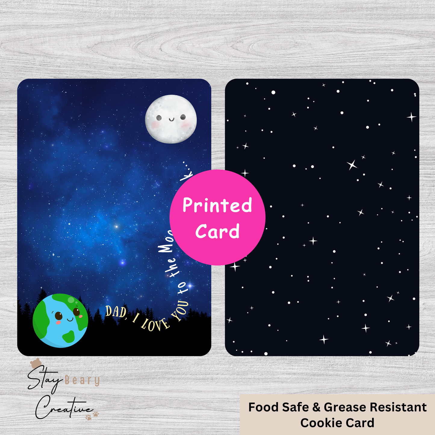 [Food Safe] Dad, I Love You To The Moon And Back - Double Sided Designs - Vertical Cookie Cards - 25 Pack