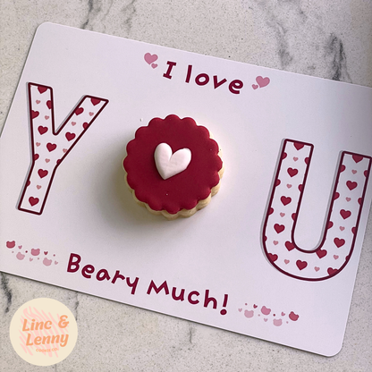[Food Safe] I Love You Beary Much - Bear Valentine - Double Sided Designs - Horizontal Cookie Cards - 25 Pack