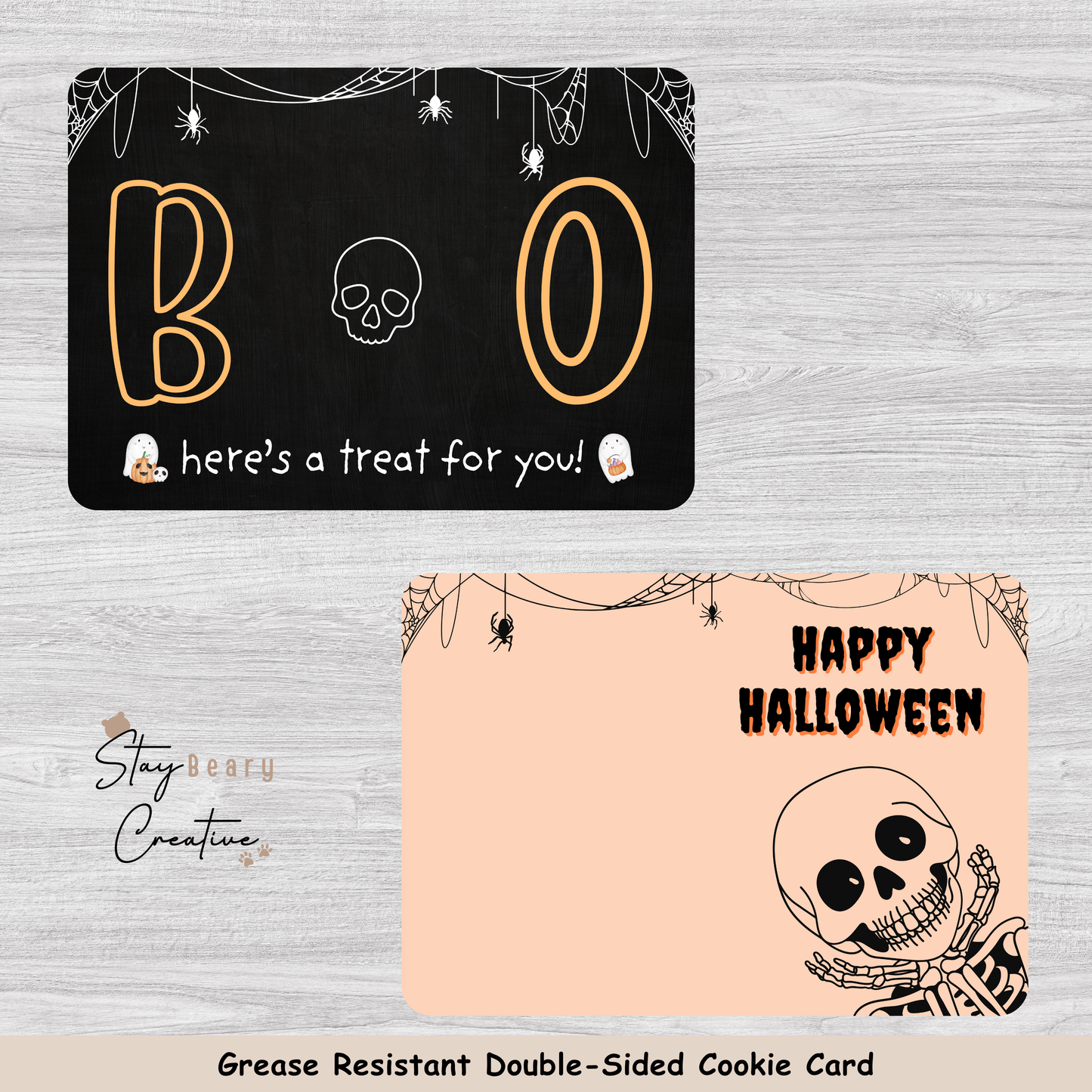 [Food Safe] Boo - Happy Halloween - Double Sided Designs - Horizontal Cookie Cards - 25 Pack