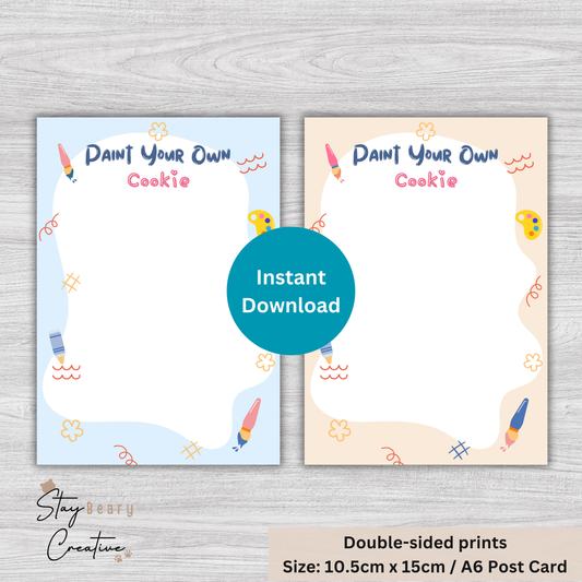 [DIGITAL] Paint Your Own - Blue and Beige - Double Sided Designs - Cookie Cards - 10.5cm x 15cm - A6/Post Card