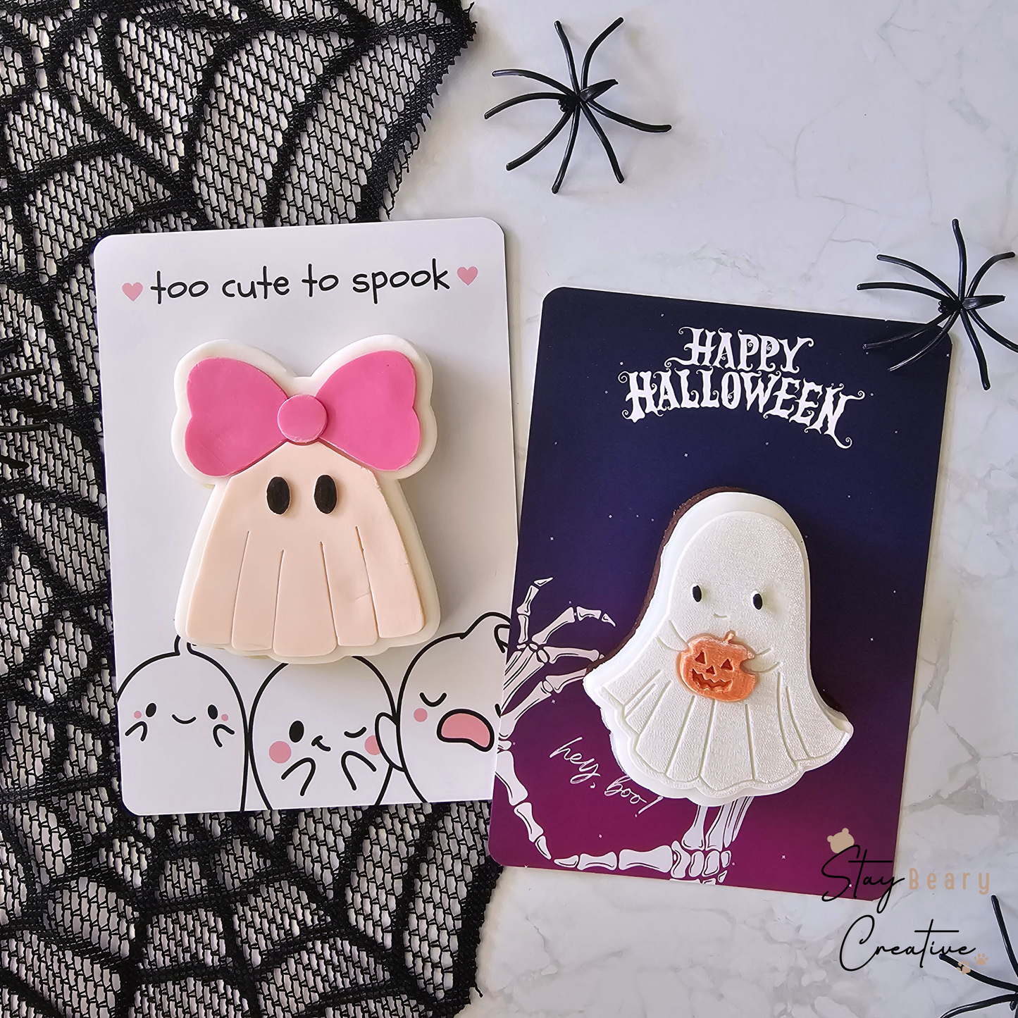 [Food Safe] Hey Boo! - Too Cute To Spook - Double Sided Designs - Vertical Cookie Cards - 25 Pack