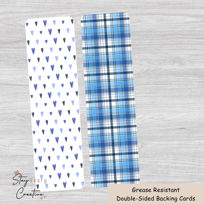 [Food Safe] Blue Hearts And Tartan Pattern - Long Backing Cards - 25 Pack