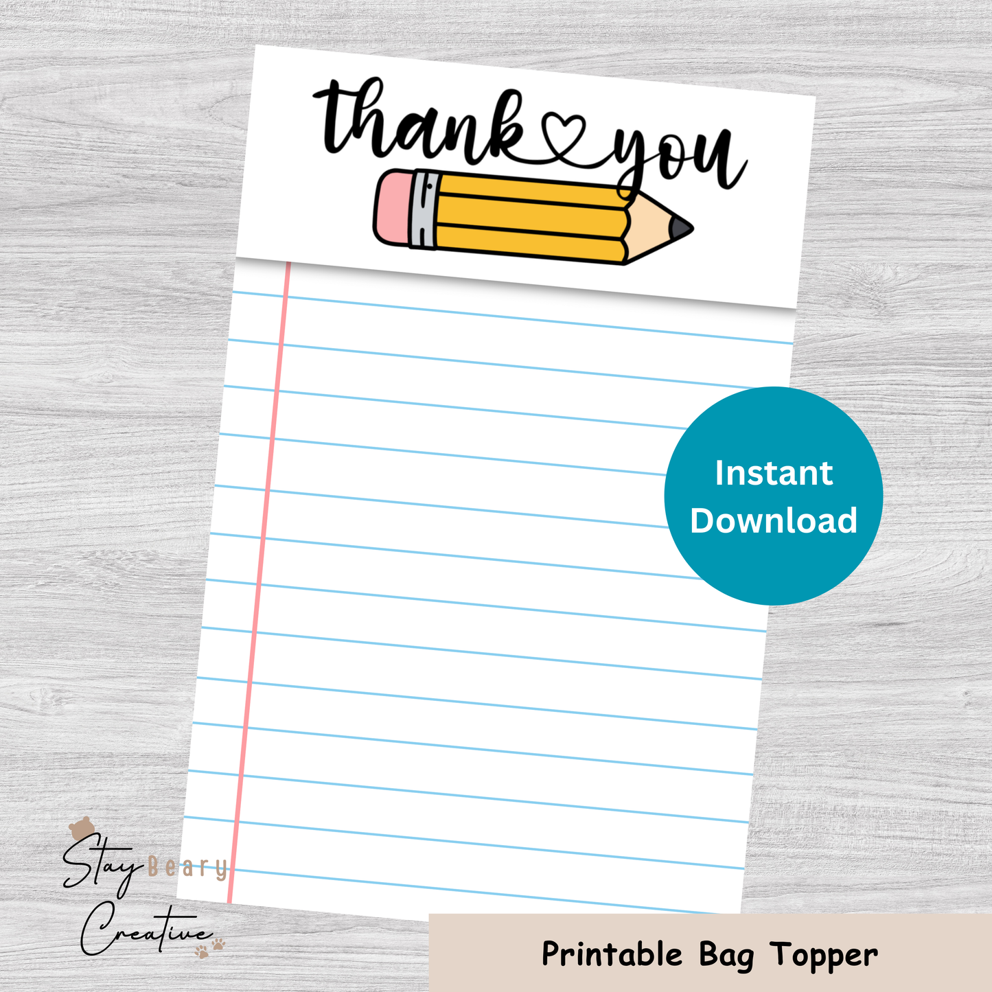 [DIGITAL] Teacher - Thank You - Double Sided Designs - Folded Bag Toppers