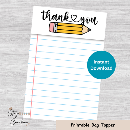[DIGITAL] Teacher - Thank You - Double Sided Designs - Folded Bag Toppers