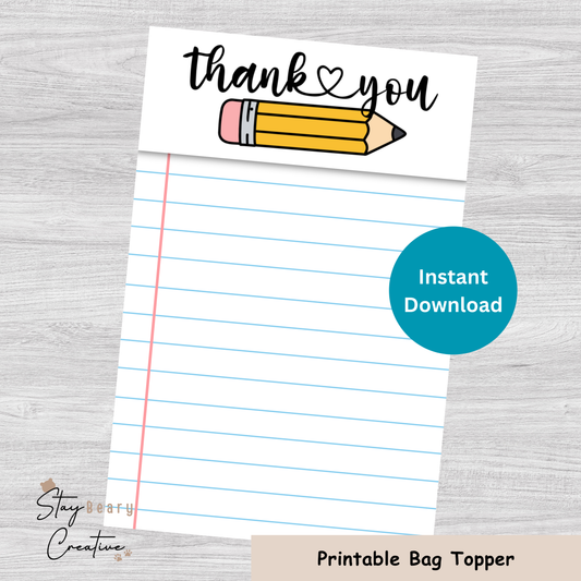 [DIGITAL] Teacher - Thank You - Double Sided Designs - Folded Bag Toppers