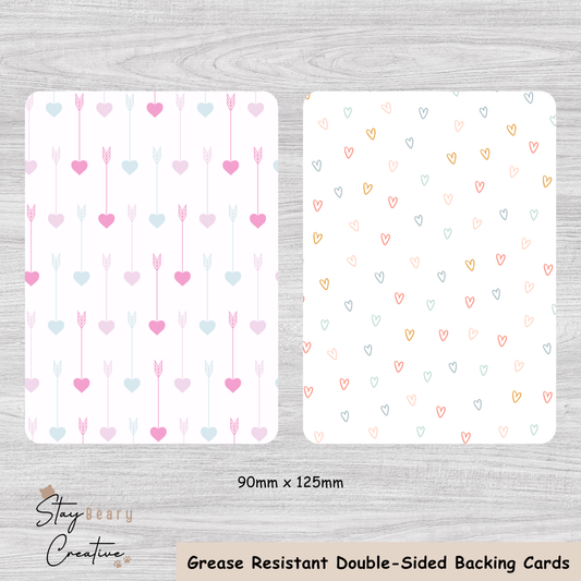 [Food Safe] Heart Arrows and Multicolour Hearts  - Double Sided Designs - Backing Cards - 25 Pack