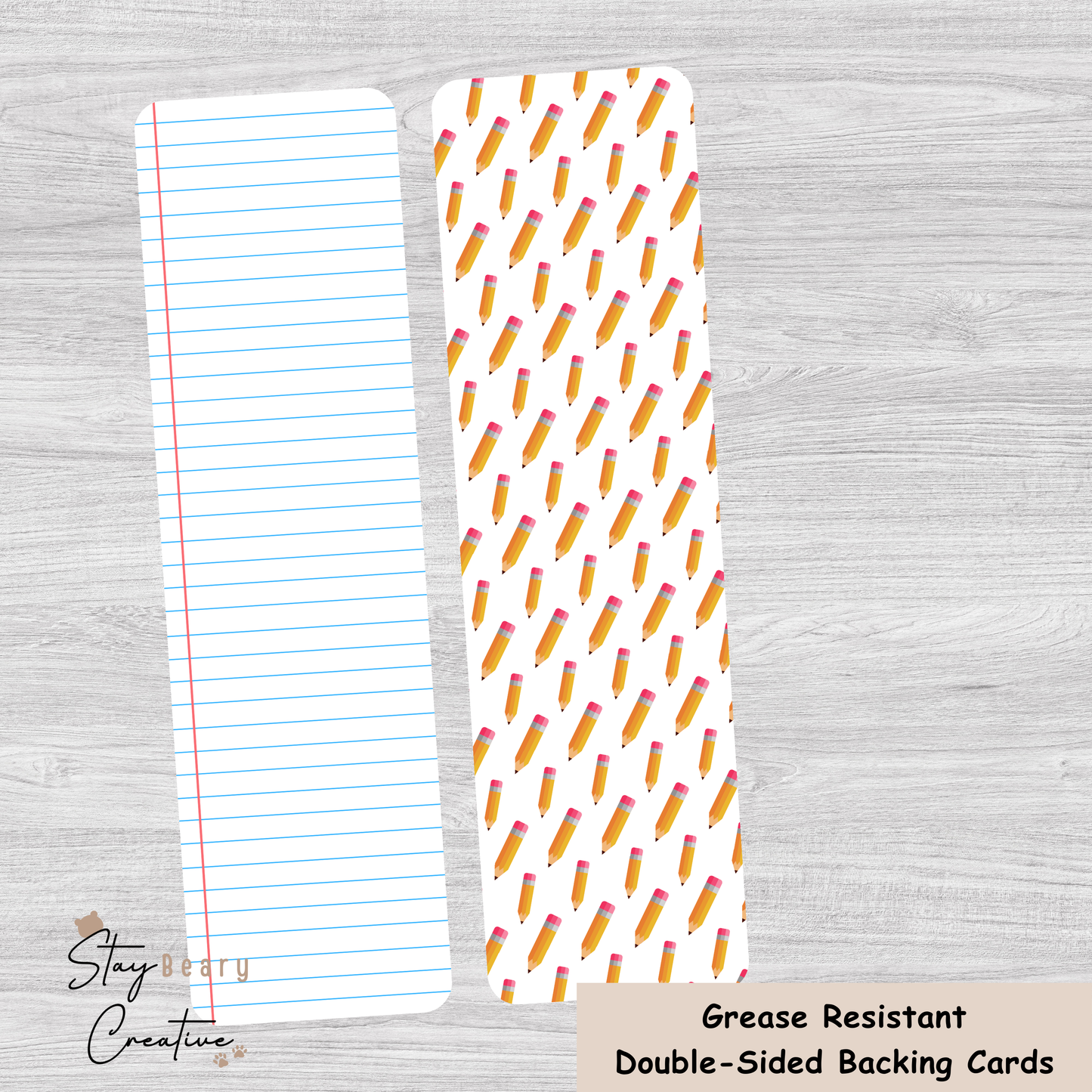 [Food Safe] Note Pad Pattern - Pencils Pattern - Double Sided Designs - Backing Cards - 25 Pack