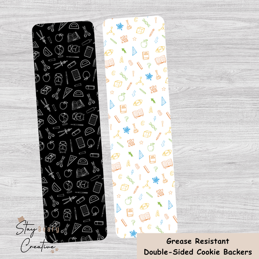 [Food Safe] School Pattern - Black and White - Colourful - Double Sided Designs - Backing Cards - 25 Pack