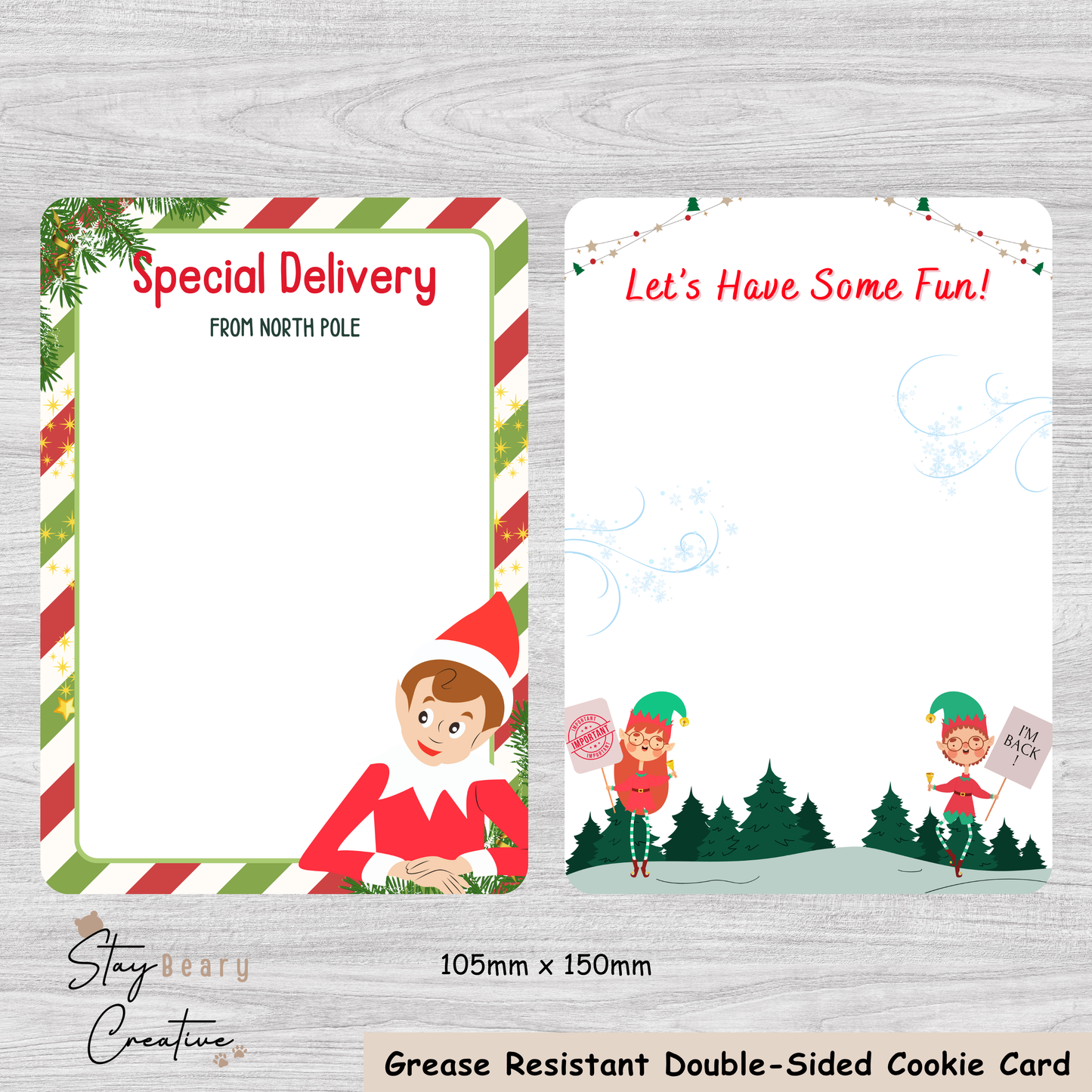 [Food Safe] Elf - Special Delivery From North Pole - Double Sided Designs - Vertical Cookie Cards - 25 Pack