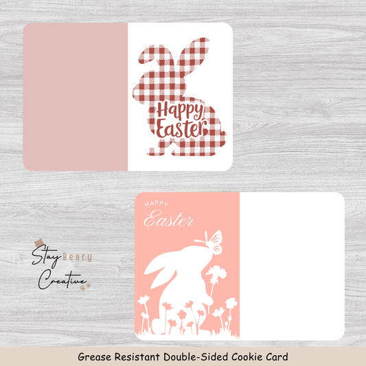 [Food Safe] Happy Easter - Plaid Pattern and Flowers - Double Sided Designs - Horizontal Cookie Cards - 25 Pack