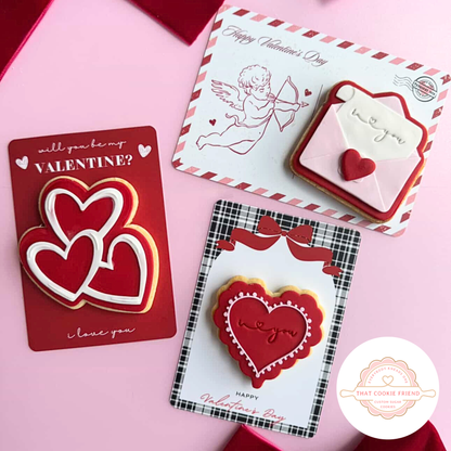 [Food Safe] Happy Valentine's Day - Black and Pink Plaid - Double Sided Designs - Vertical Cookie Cards - 25 Pack