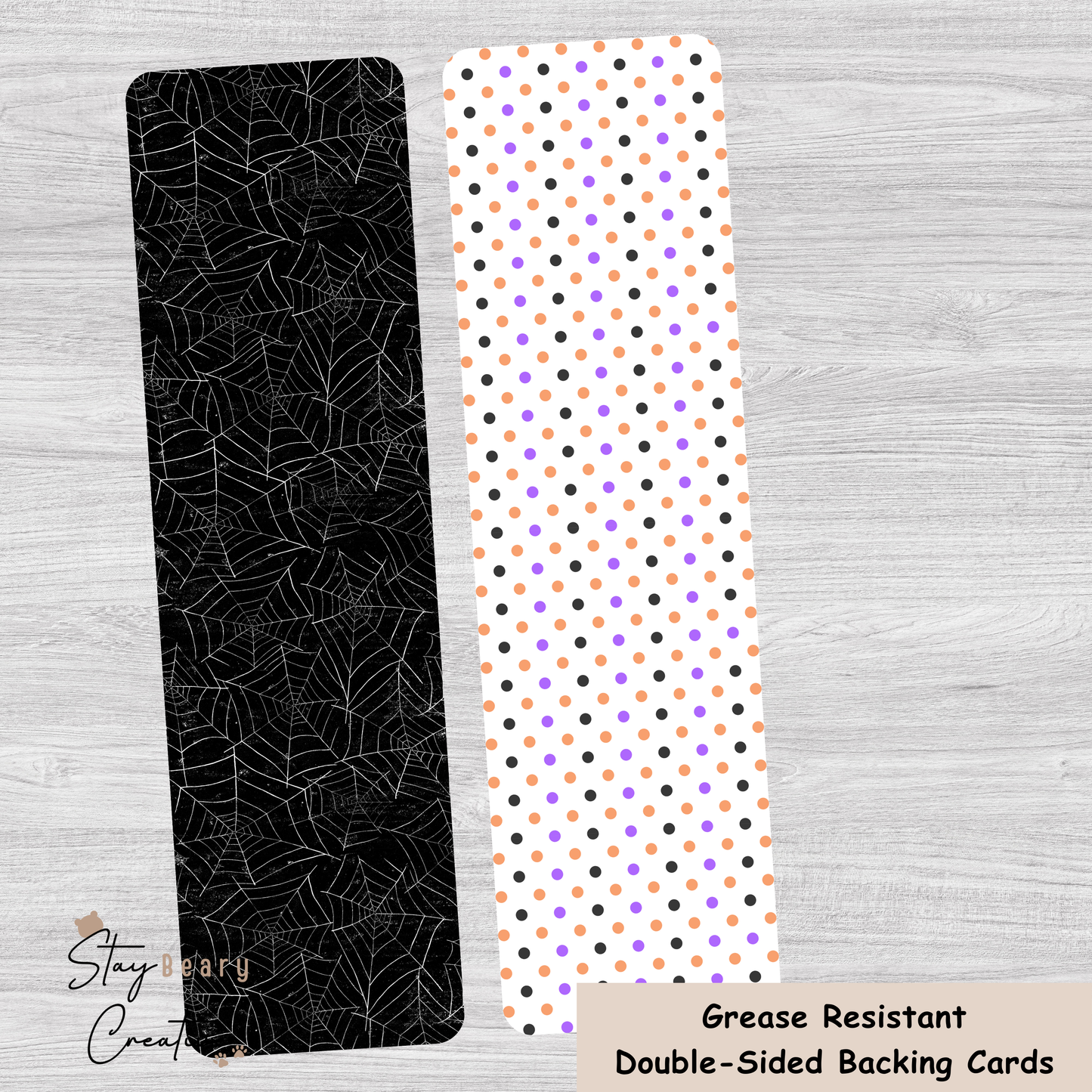 [Food Safe] Spider Web and Halloween Dots - Double Sided Designs - Backing Cards - 25 Pack