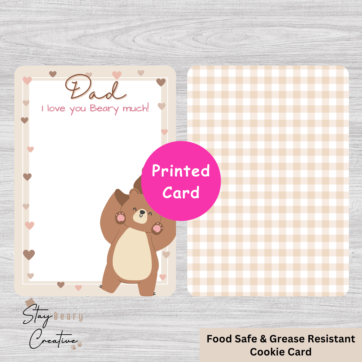 [Food Safe] Father's Day - Dad I Love You Beary Much - Gingham Pattern - Double Sided Designs - Cookie Cards - 25 Pack