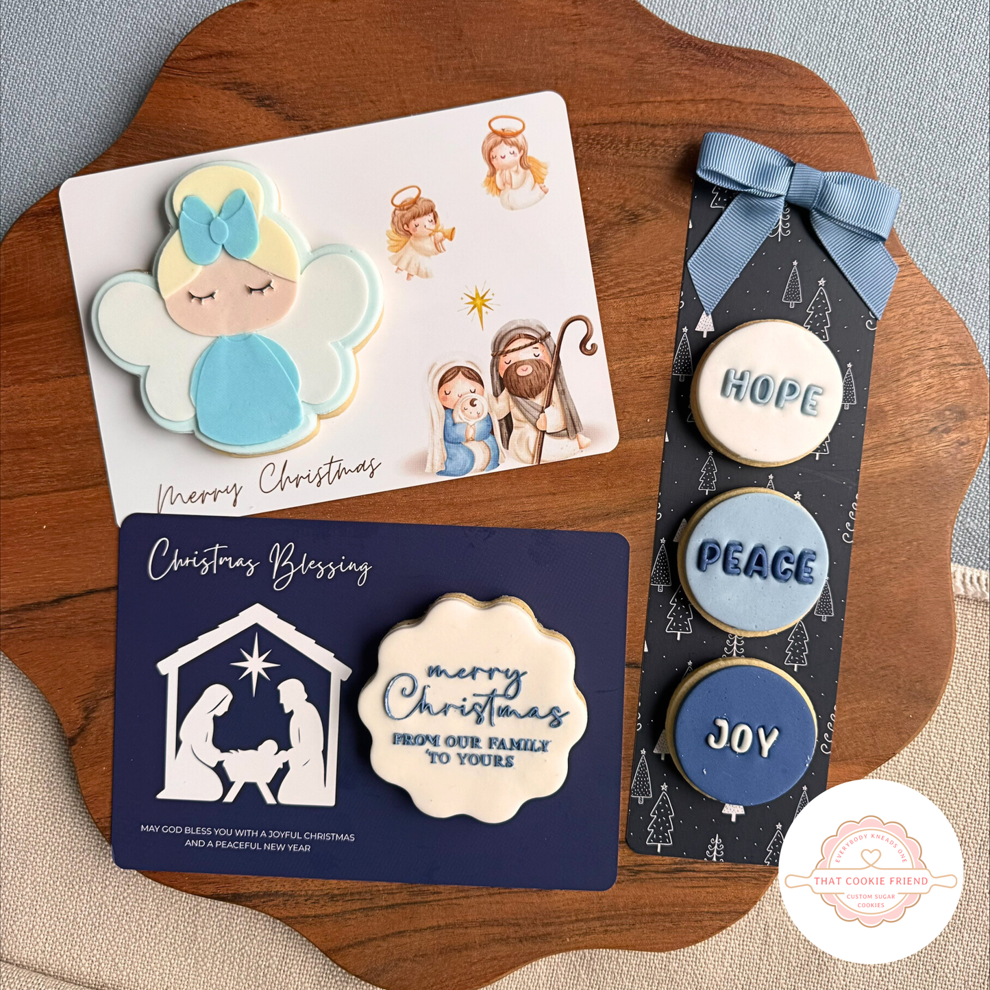 [Food Safe] Christmas Blessing - Nativity - Double Sided Designs - Horizontal Cookie Cards - 25 Pack