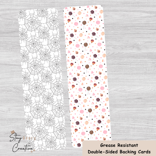 [Food Safe] Spider Web and Halloween Candies - Double Sided Designs - Backing Cards - 25 Pack