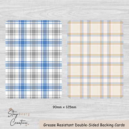 [Food Safe] Blue Grey Tartan And Blue Orange Textile - Small Backing Cards - 25 Pack