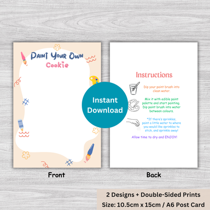 [DIGITAL] Paint Your Own - Blue and Beige - Double Sided Designs - Cookie Cards - 10.5cm x 15cm - A6/Post Card