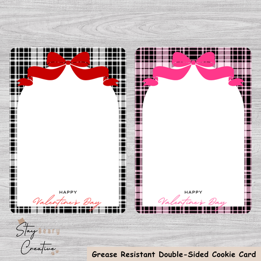 [Food Safe] Happy Valentine's Day - Black and Pink Plaid - Double Sided Designs - Vertical Cookie Cards - 25 Pack